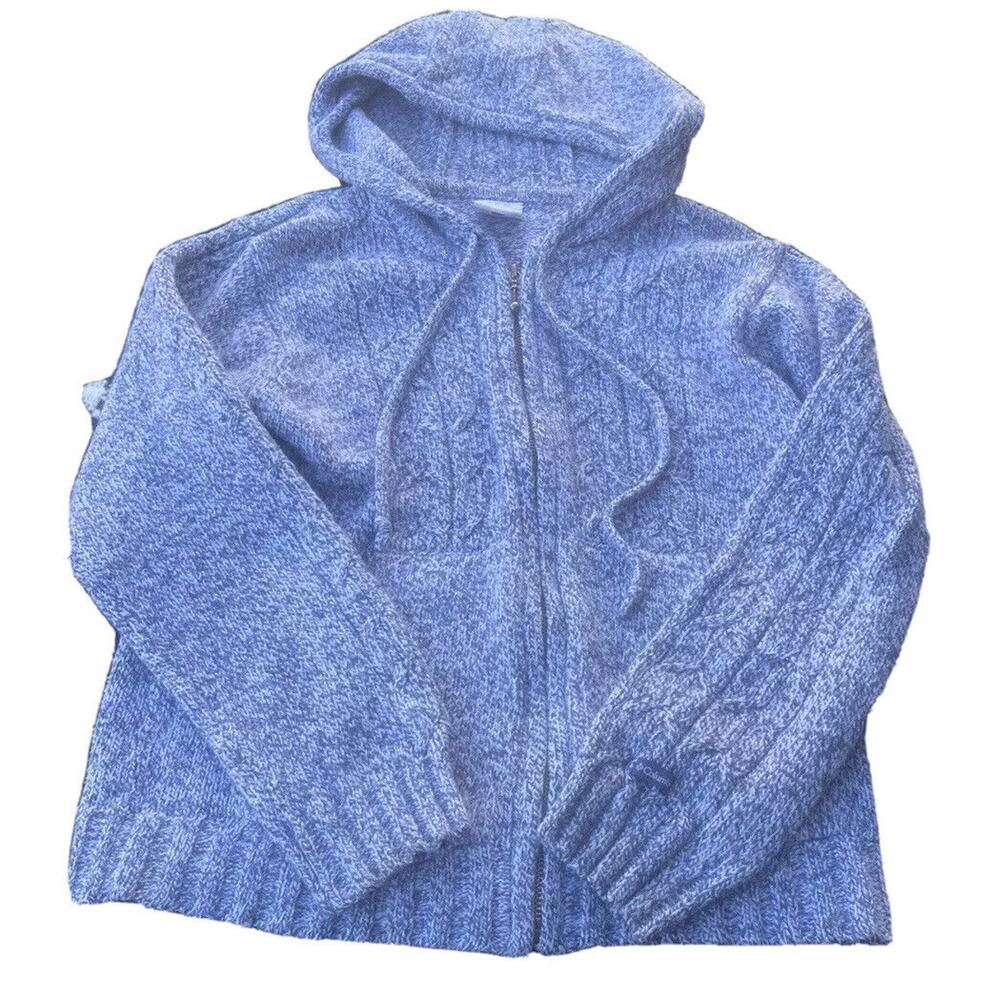 Columbia Sweater Womens Small Blue Knit Casual Hoodie Sweatshirt tie and zip